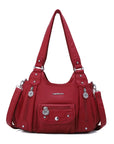 Soft PU Multi-Pocket Shoulder Purse with Crossbody Strap