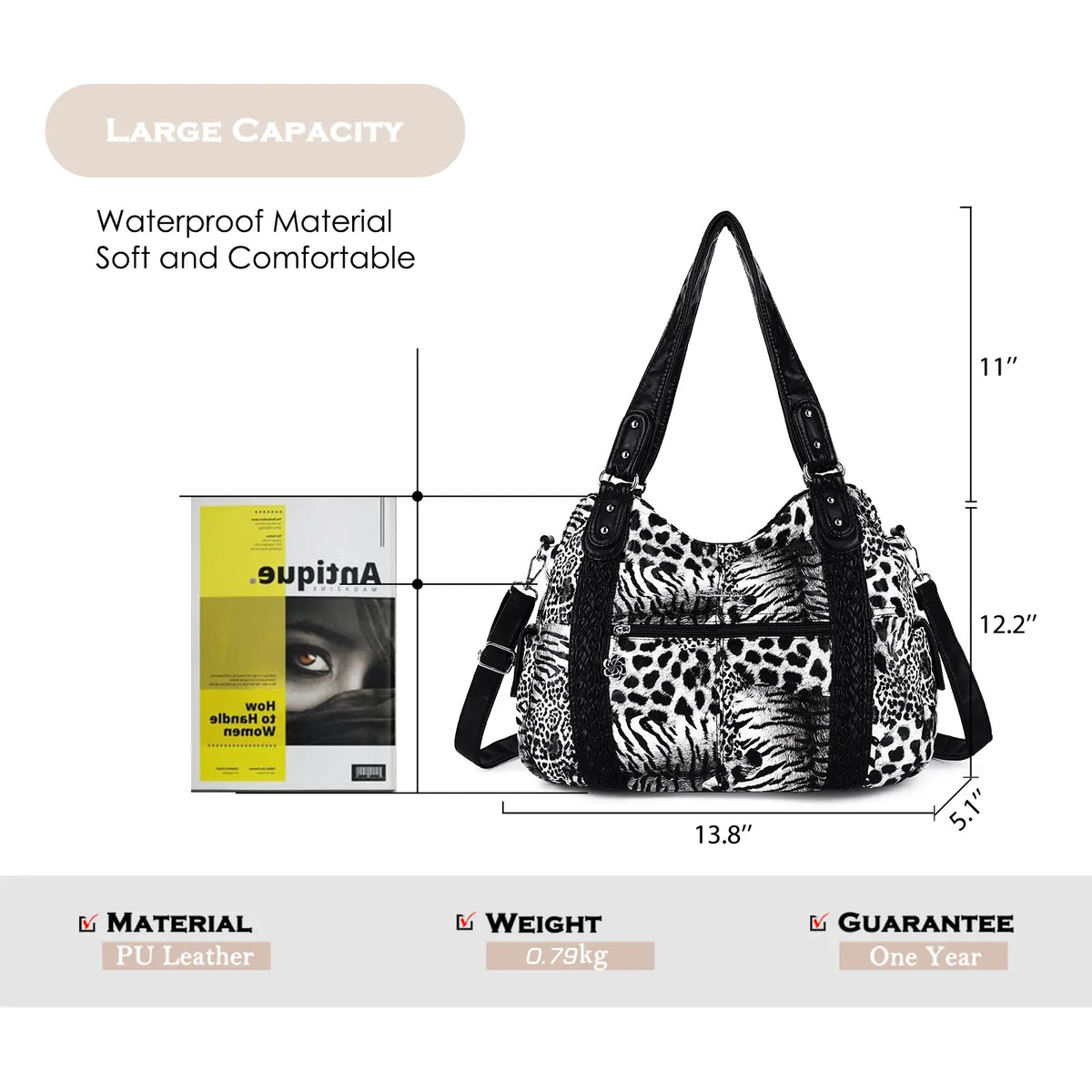 Y2k Grunge Leopard Shoulder Bag with Removable Strap