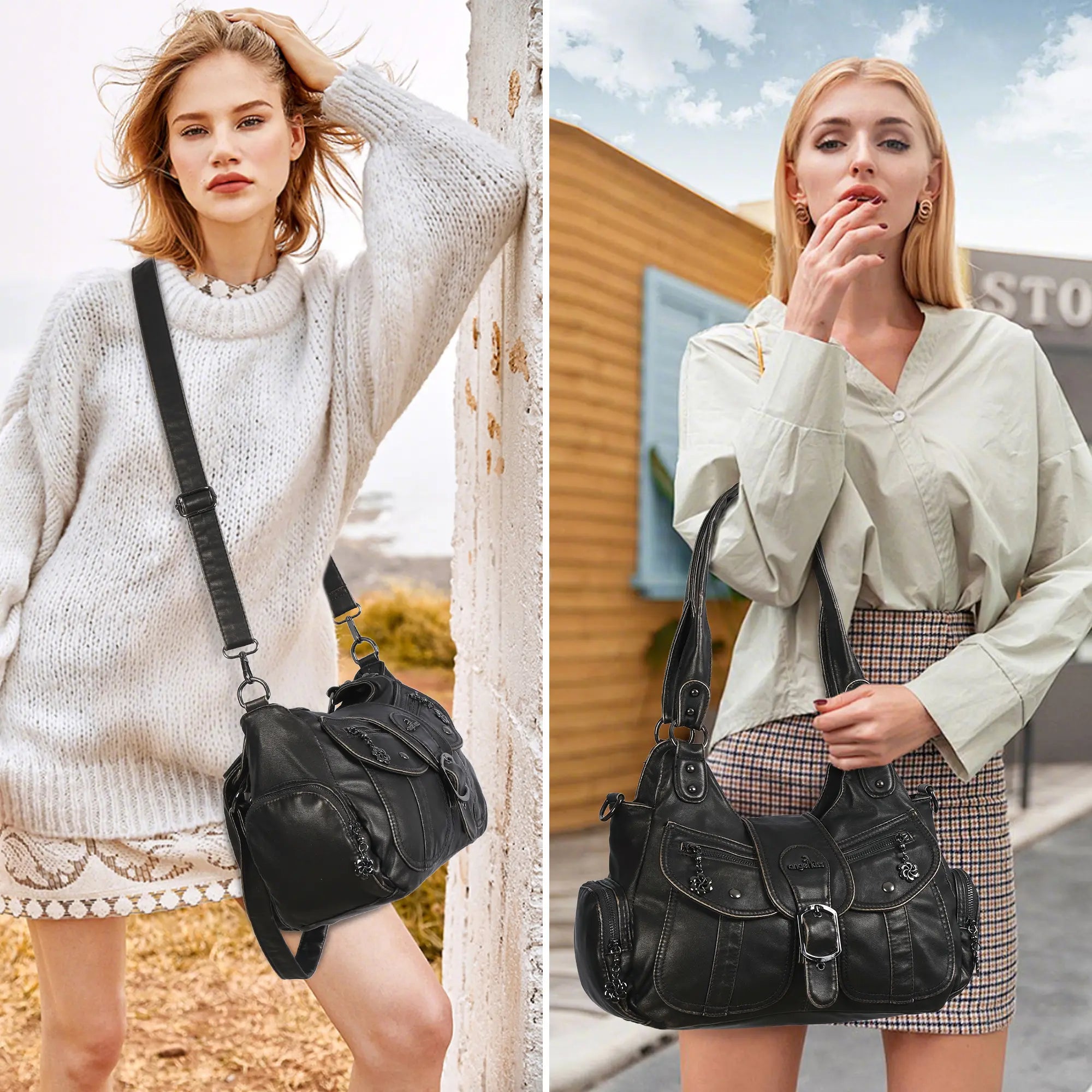 Large Braided Multi-Pocket Hobo Shoulder Bag with Crossbody Strap