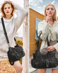 Large Braided Multi-Pocket Hobo Shoulder Bag with Crossbody Strap