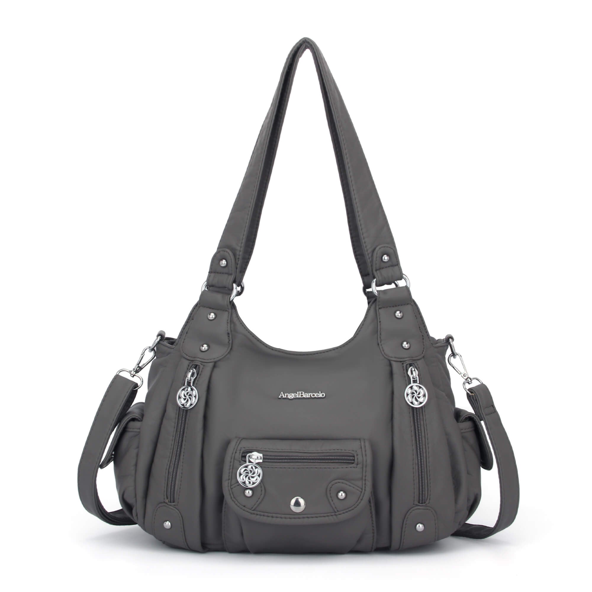 Soft PU Multi-Pocket Shoulder Purse with Crossbody Strap