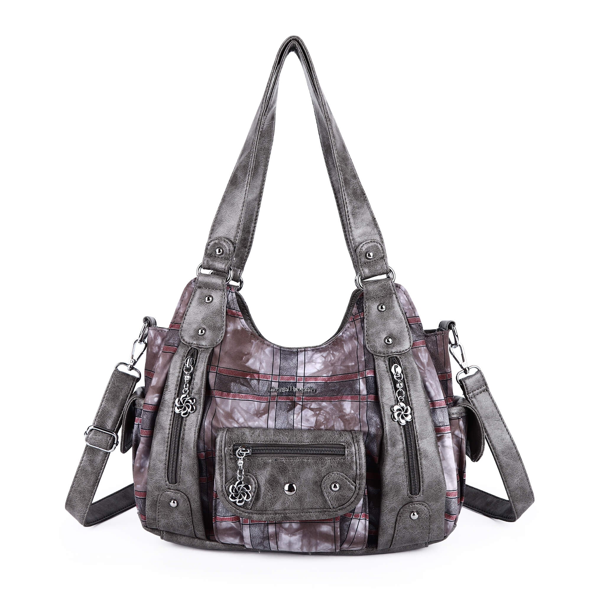 East-West Multi-Pocket PU Hobo Shoulder Bag