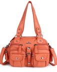 Leopard Print Multi-Pocket Shoulder Bag with Studded Buckle Details