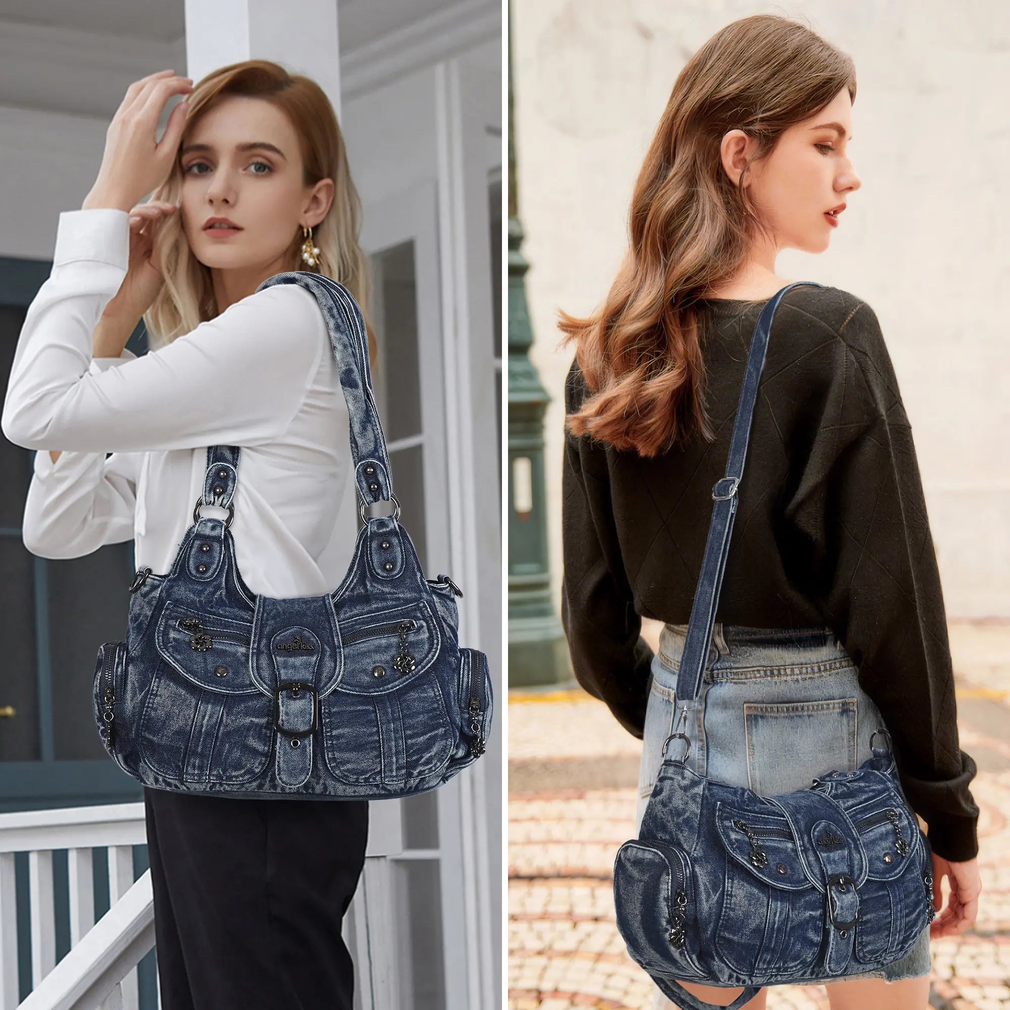 Large Braided Multi-Pocket Hobo Shoulder Bag with Crossbody Strap