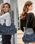 Large Braided Multi-Pocket Hobo Shoulder Bag with Crossbody Strap