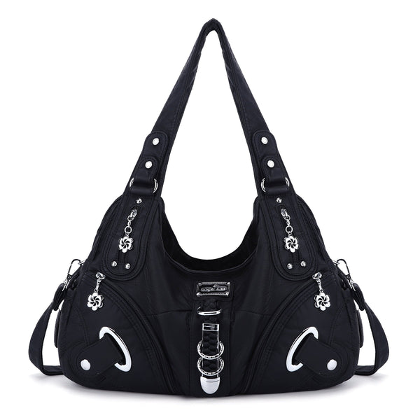 Solid Color Convertible Shoulder Bag with Zip Compartments