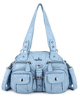 Leopard Print Multi-Pocket Shoulder Bag with Studded Buckle Details