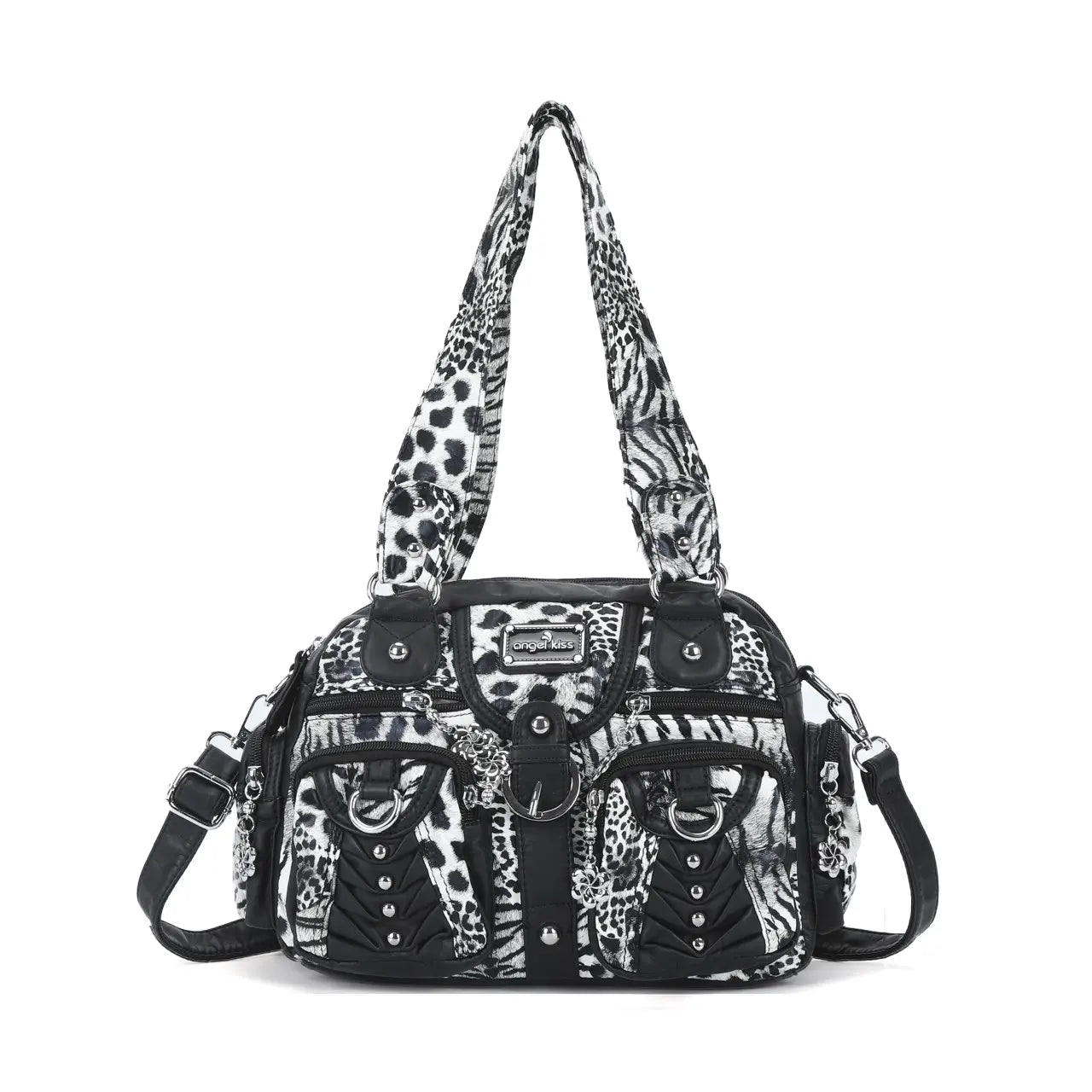 Edgy Leopard Print Satchel – Punk Rock Studded Shoulder Bag