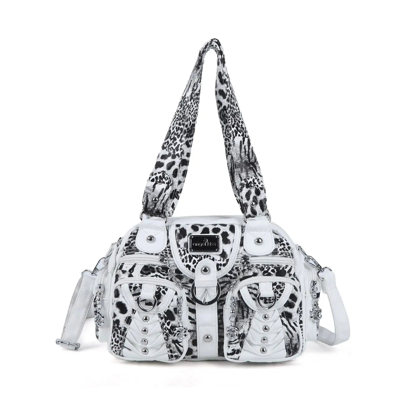 Edgy Leopard Print Satchel – Punk Rock Studded Shoulder Bag