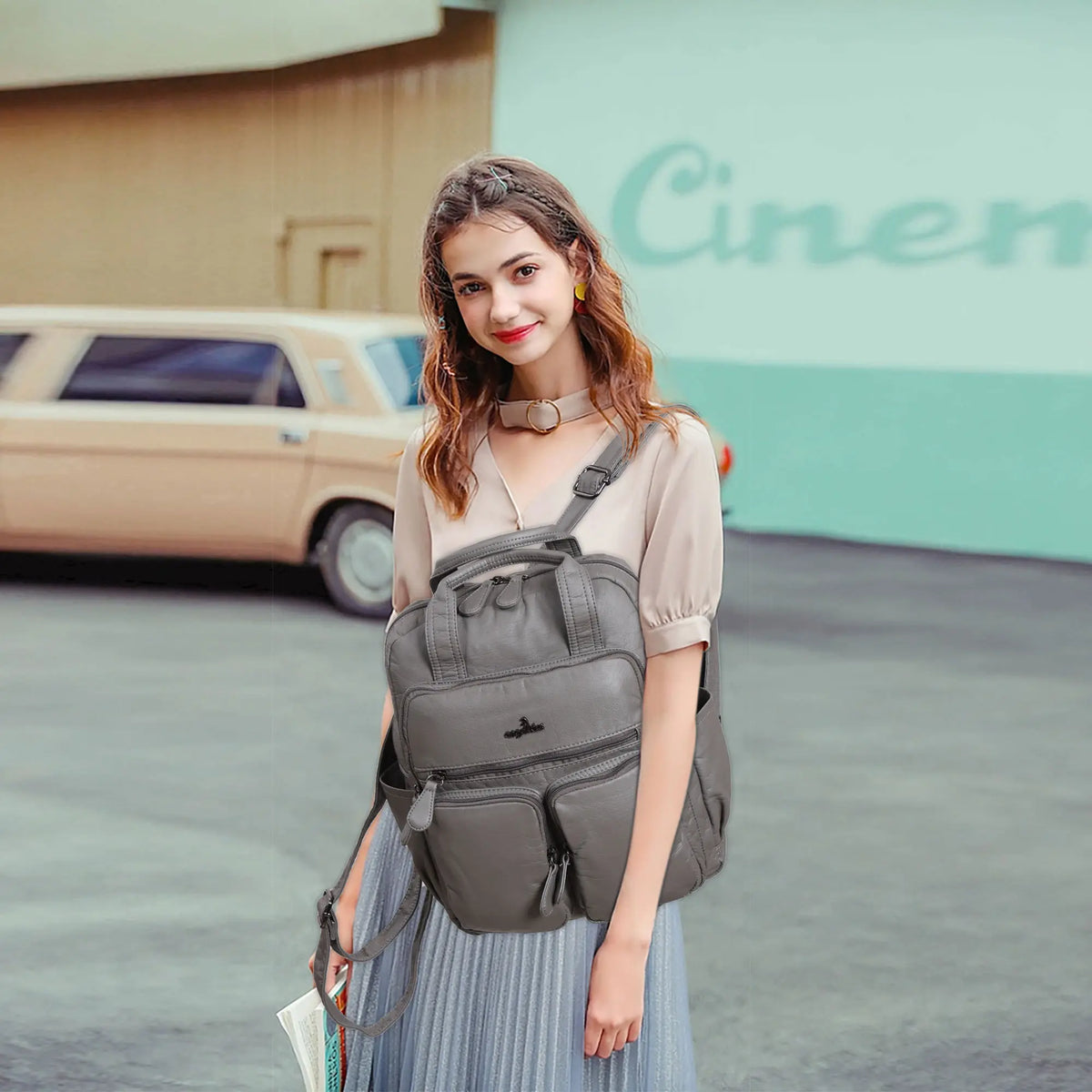 Washed Large Capacity Multi-Pocket Backpack