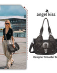 Studded Buckle Satchel Shoulder Bag with Crossbody Strap