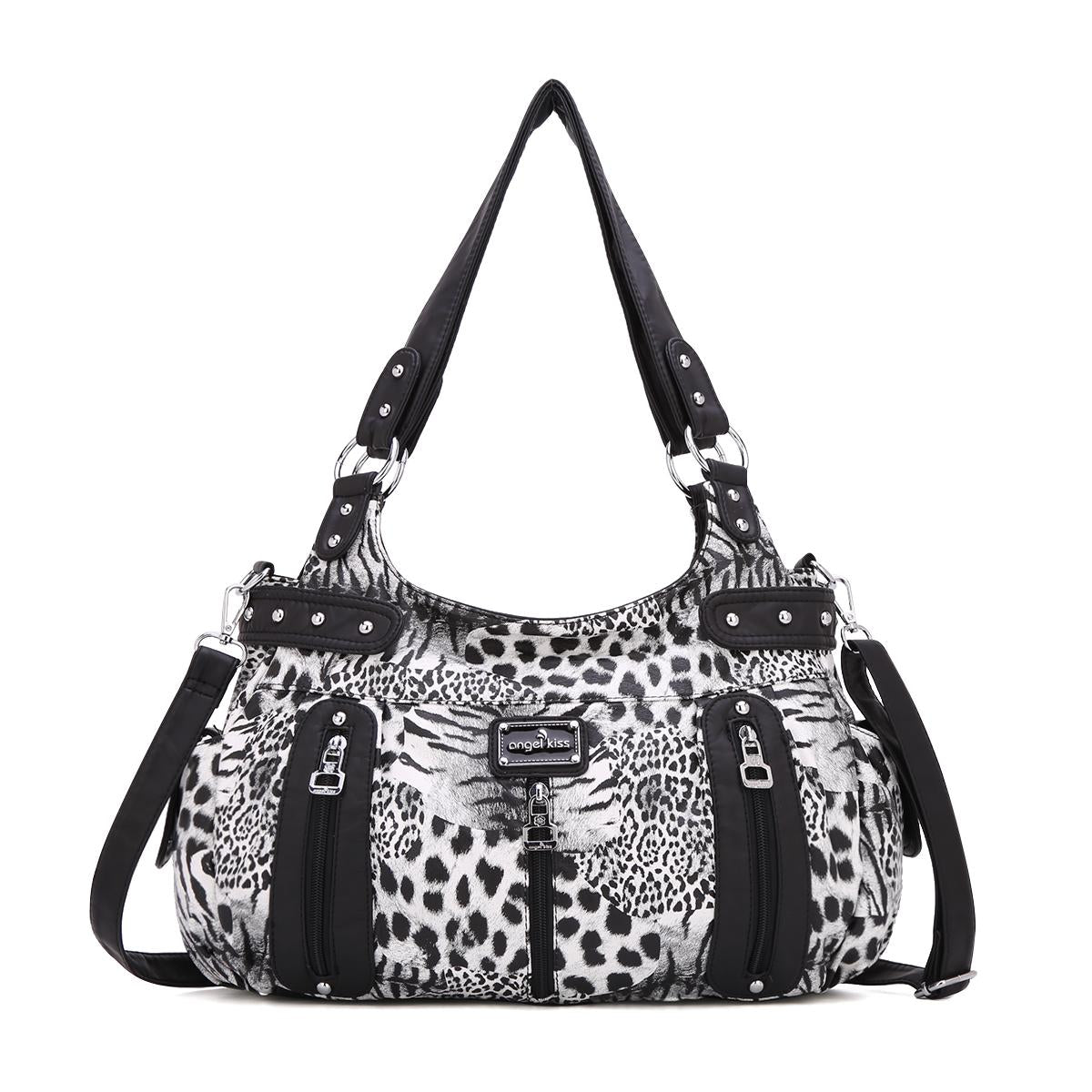 Leopard Print Large Satchel Bag with Crossbody Strap