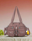 Small Double-Handle Shoulder Bag with Multiple Front Pockets
