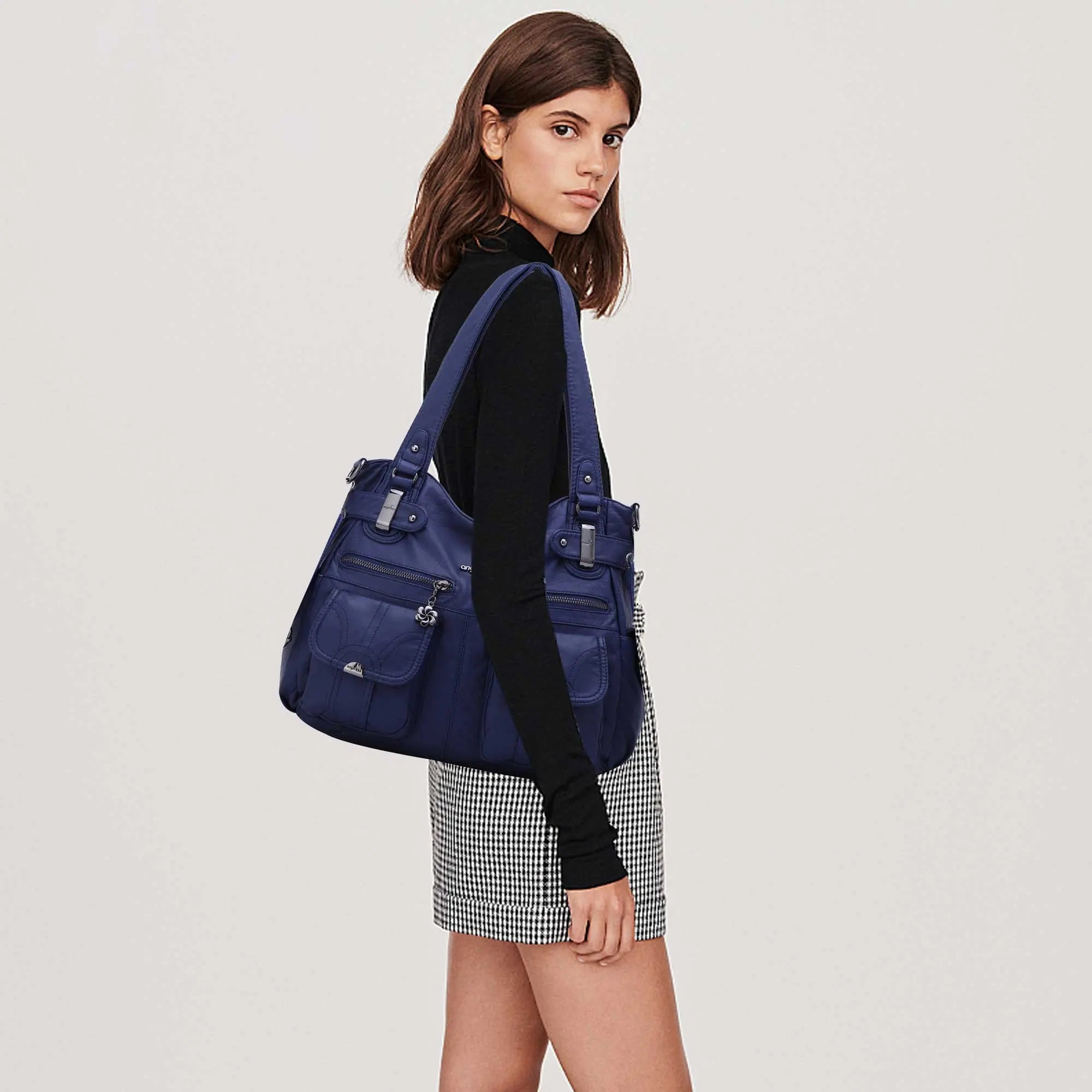 Distressed PU Crossbody Hobo Bag