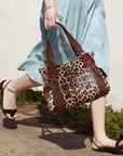 Large Leopard Print Multi-Pocket Satchel Bag for Women