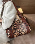 Large Leopard Print Multi-Pocket Satchel Bag for Women