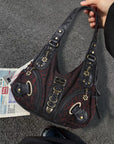 Leopard Print Crescent Shoulder Purse with Top Zip
