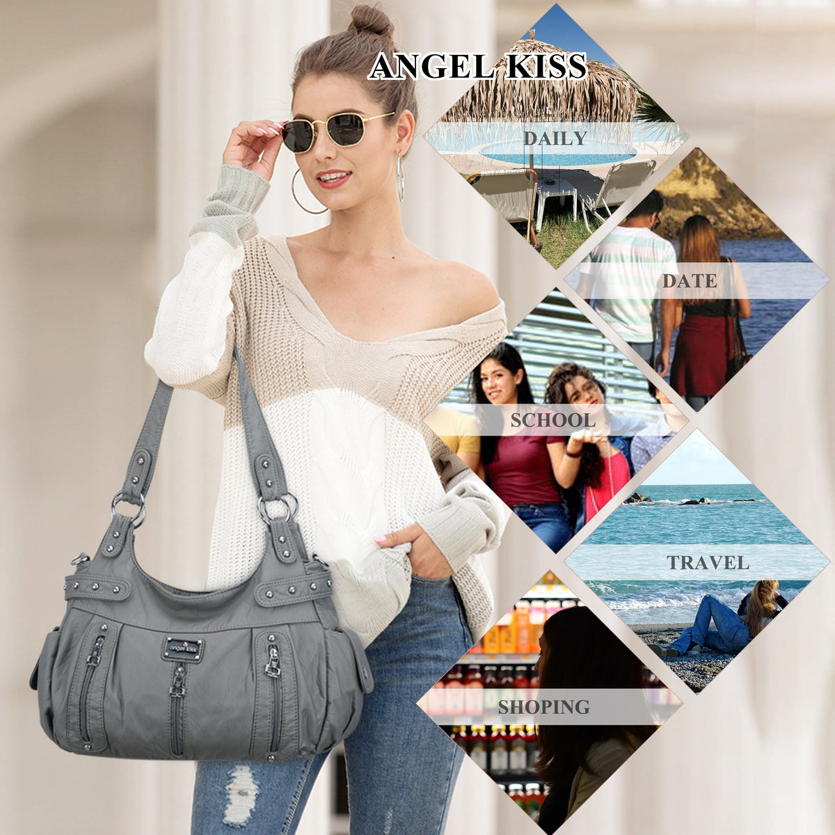 Stylish women's large capacity shoulder bags and hobo bags-Angelkiss Bag