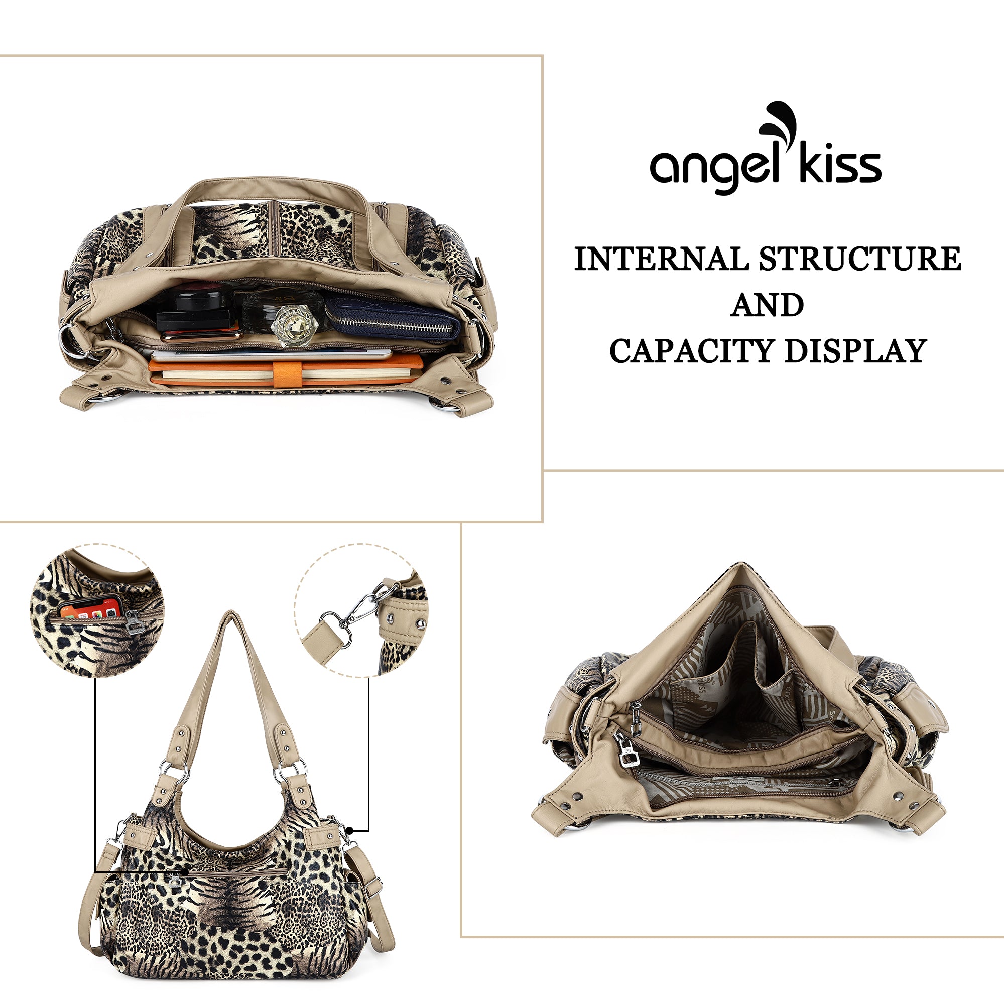 Leopard Print Large Satchel Bag with Crossbody Strap