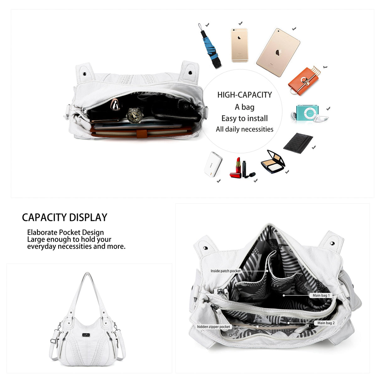 washed roomy Daily women Waterproof unique hobo handbag-Angelkiss Bag