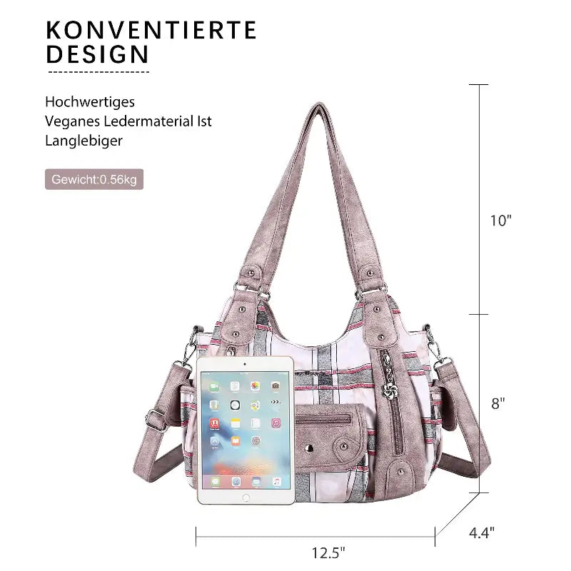 East-West Multi-Pocket PU Hobo Shoulder Bag