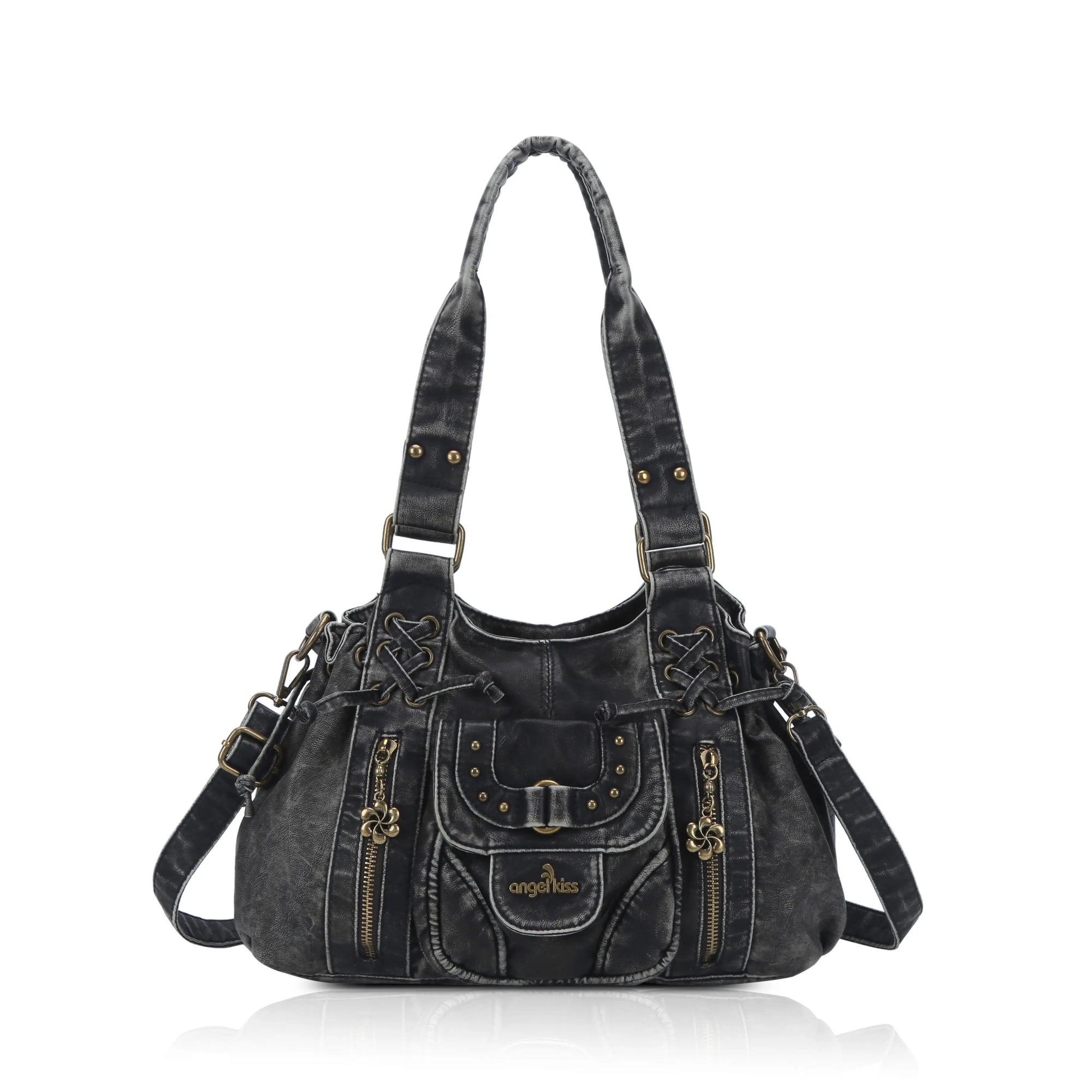 Lace-Up Multi-Pocket Hobo Shoulder Bag