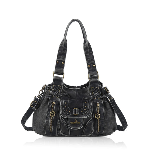 Lace-Up Multi-Pocket Hobo Shoulder Bag