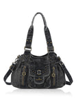 Lace-Up Multi-Pocket Hobo Shoulder Bag
