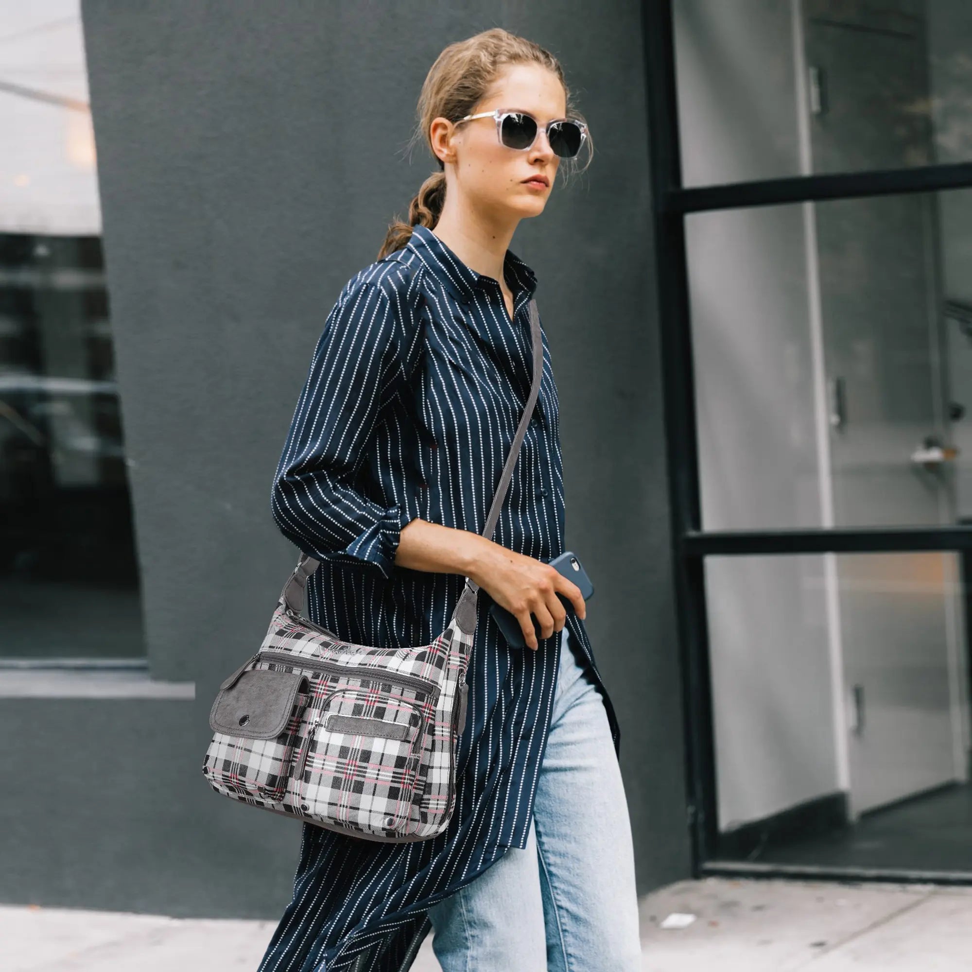 East West Plaid Crossbody Bag with Wallet