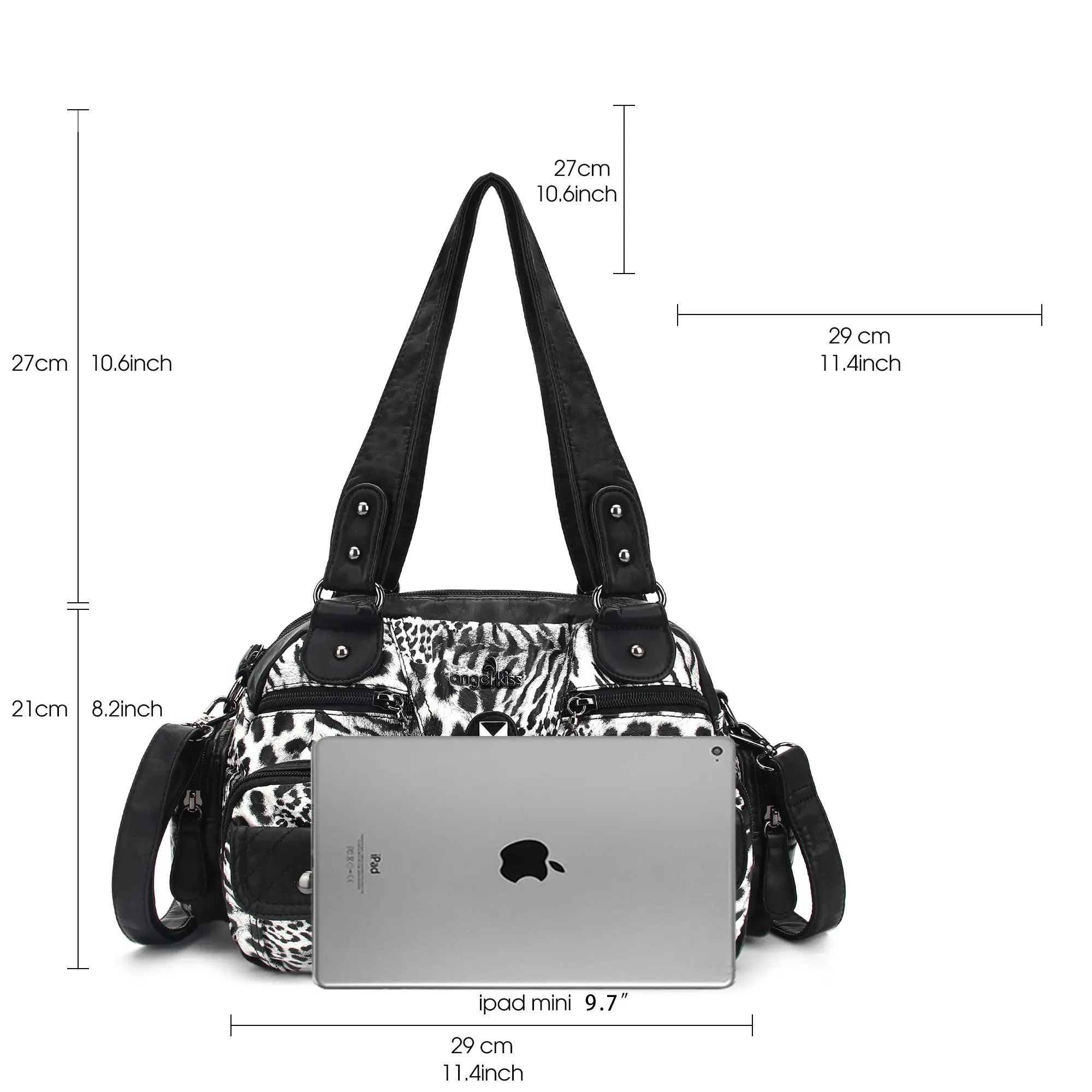 Leopard Print Multi-Pocket Shoulder Bag with Studded Buckle Details