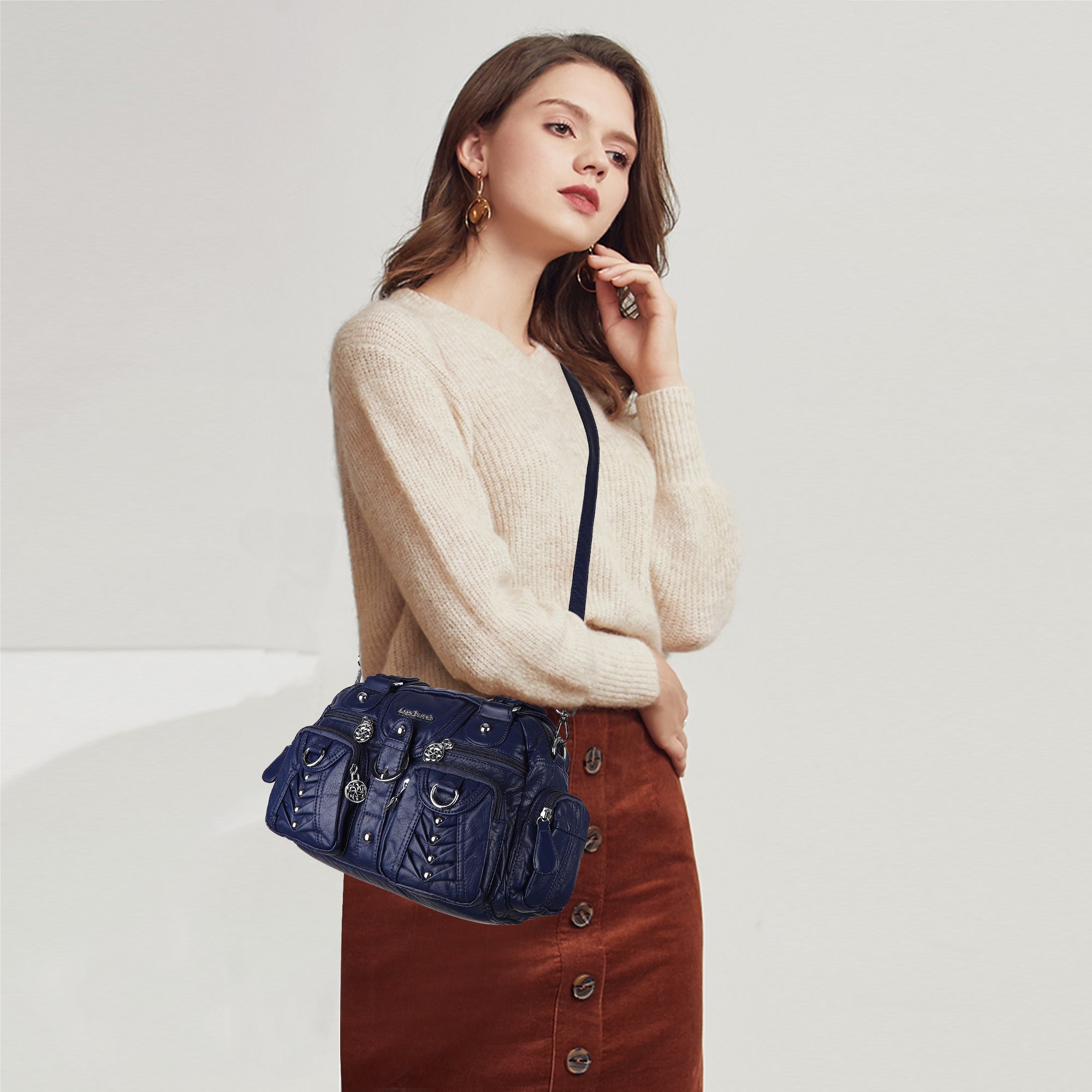Multi-Pocket Top Handle Shoulder Purse for Women