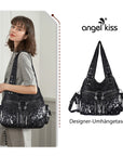 Women wash water PU leather multi-functional tie dye hardware accessories handmade hobo bag-Angelkiss Bag