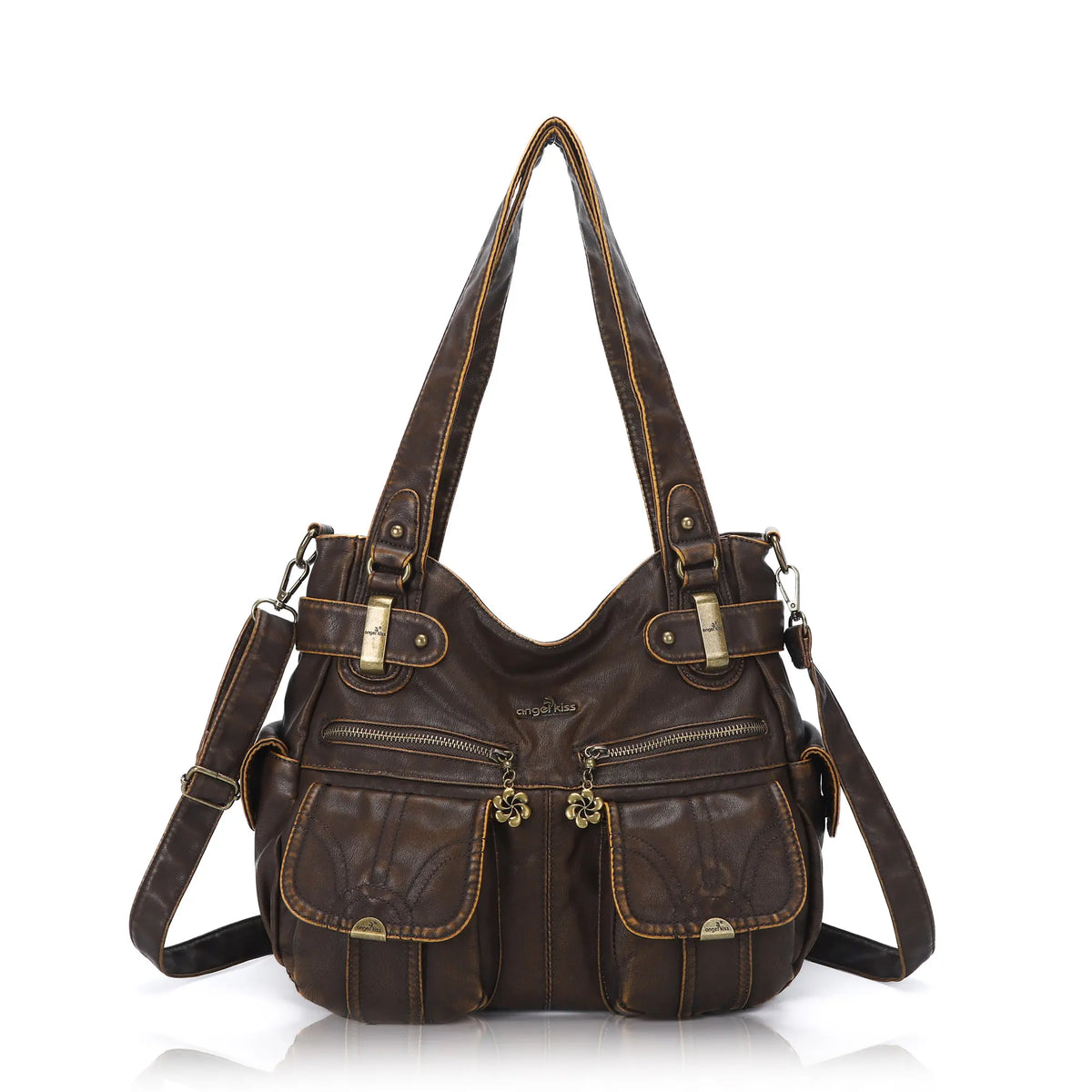 Distressed PU Crossbody Hobo Bag
