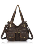 Distressed PU Crossbody Hobo Bag