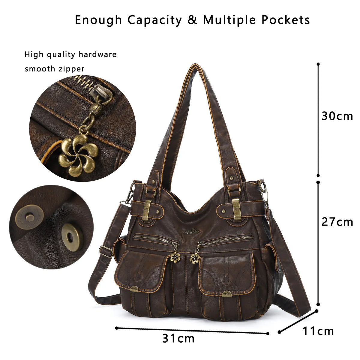 Distressed PU Crossbody Hobo Bag