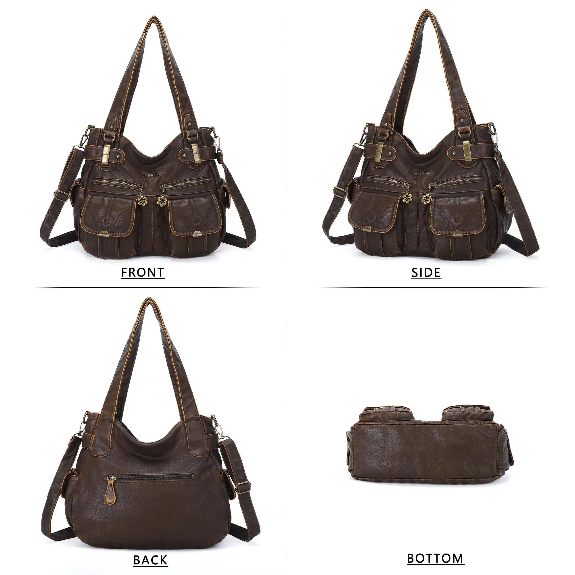 Distressed PU Crossbody Hobo Bag