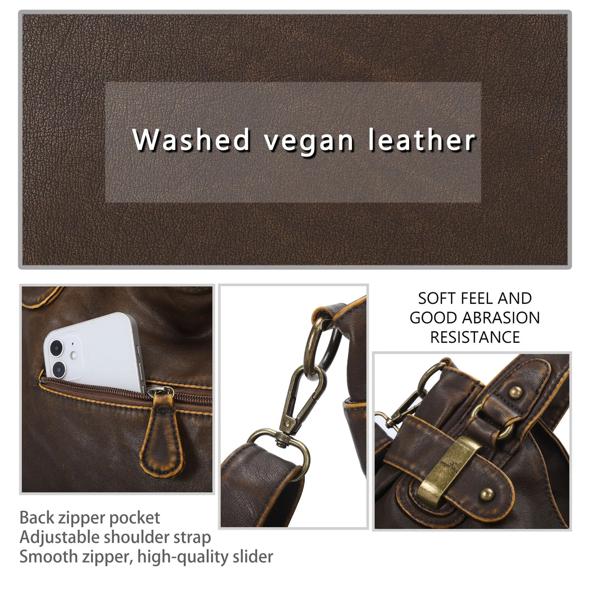 Distressed PU Crossbody Hobo Bag