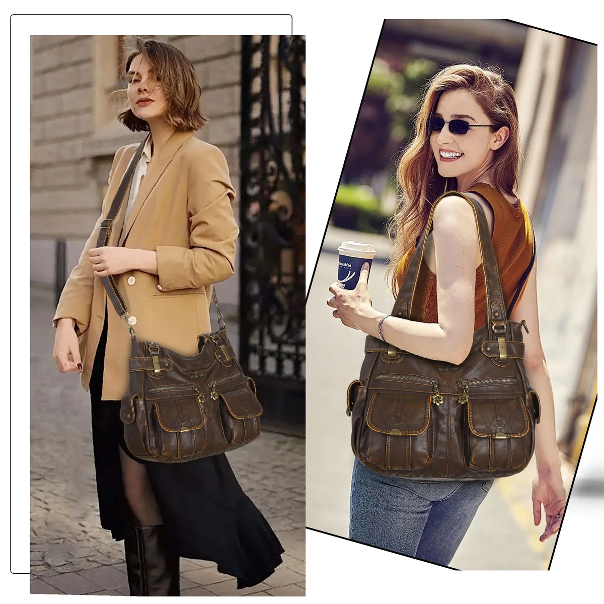 Distressed PU Crossbody Hobo Bag