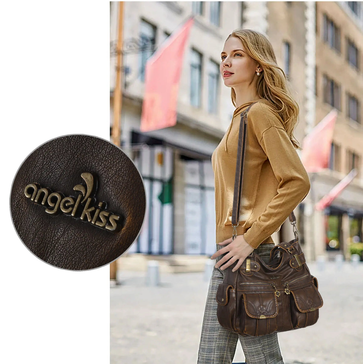 Distressed PU Crossbody Hobo Bag