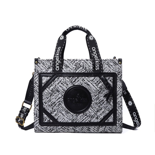 Vintage PU & Canvas East-West Satchel Bag