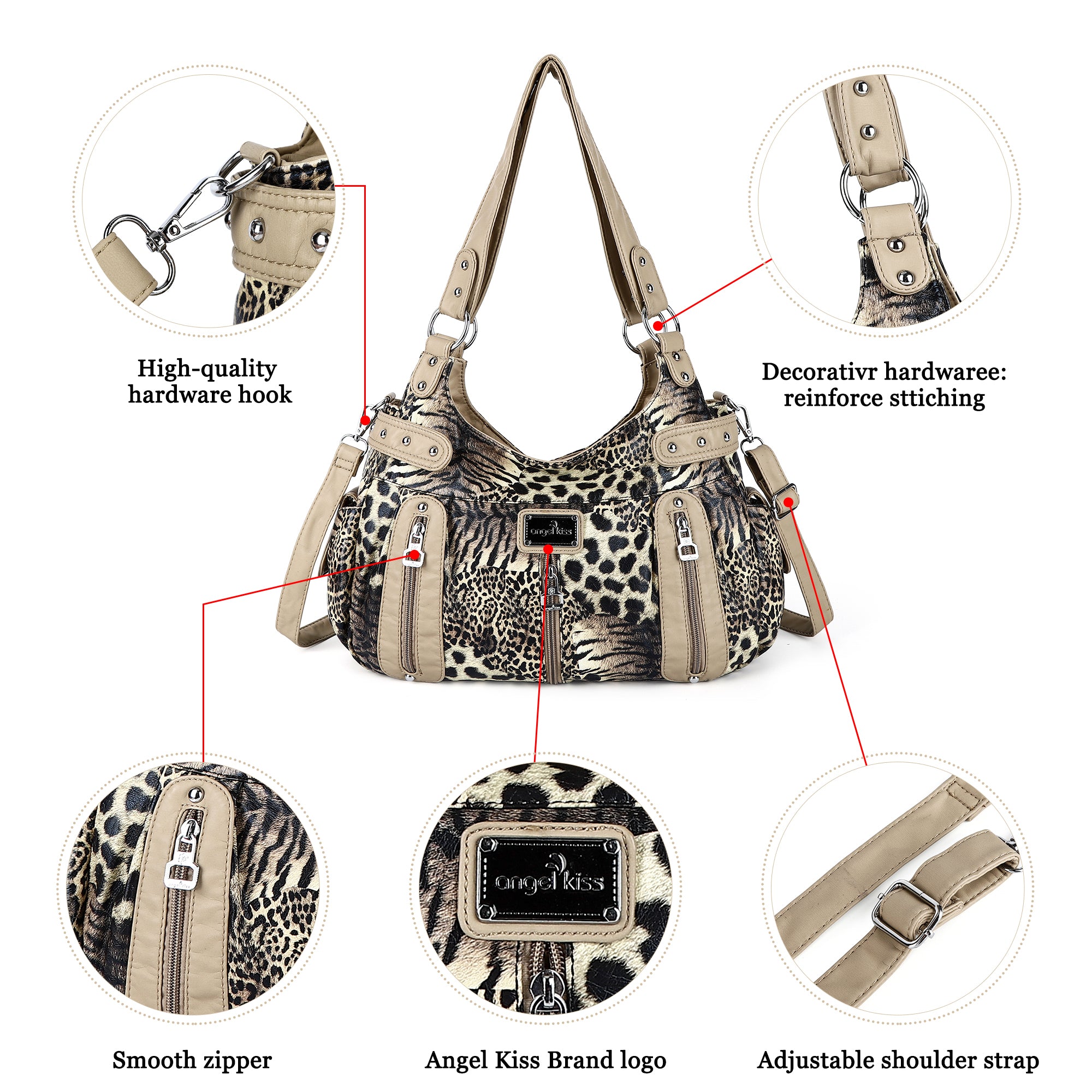 Leopard Print Large Satchel Bag with Crossbody Strap