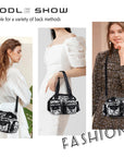 Leopard Print Multi-Pocket Shoulder Bag with Studded Buckle Details