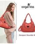 Women  handbag with High Quality Washed PU Multi Purpose tote bag-Angelkiss Bag