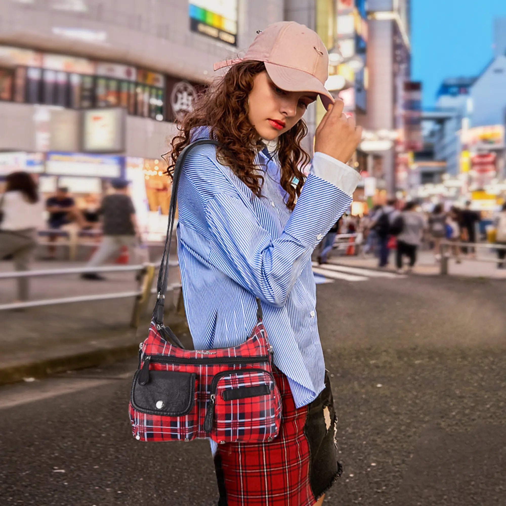 East West Plaid Crossbody Bag with Wallet