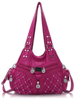Women Large capacity hobo  Handbag Washed PU Leather-Angelkiss Bag