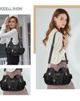 Soft PU Multi-Pocket Shoulder Purse with Crossbody Strap