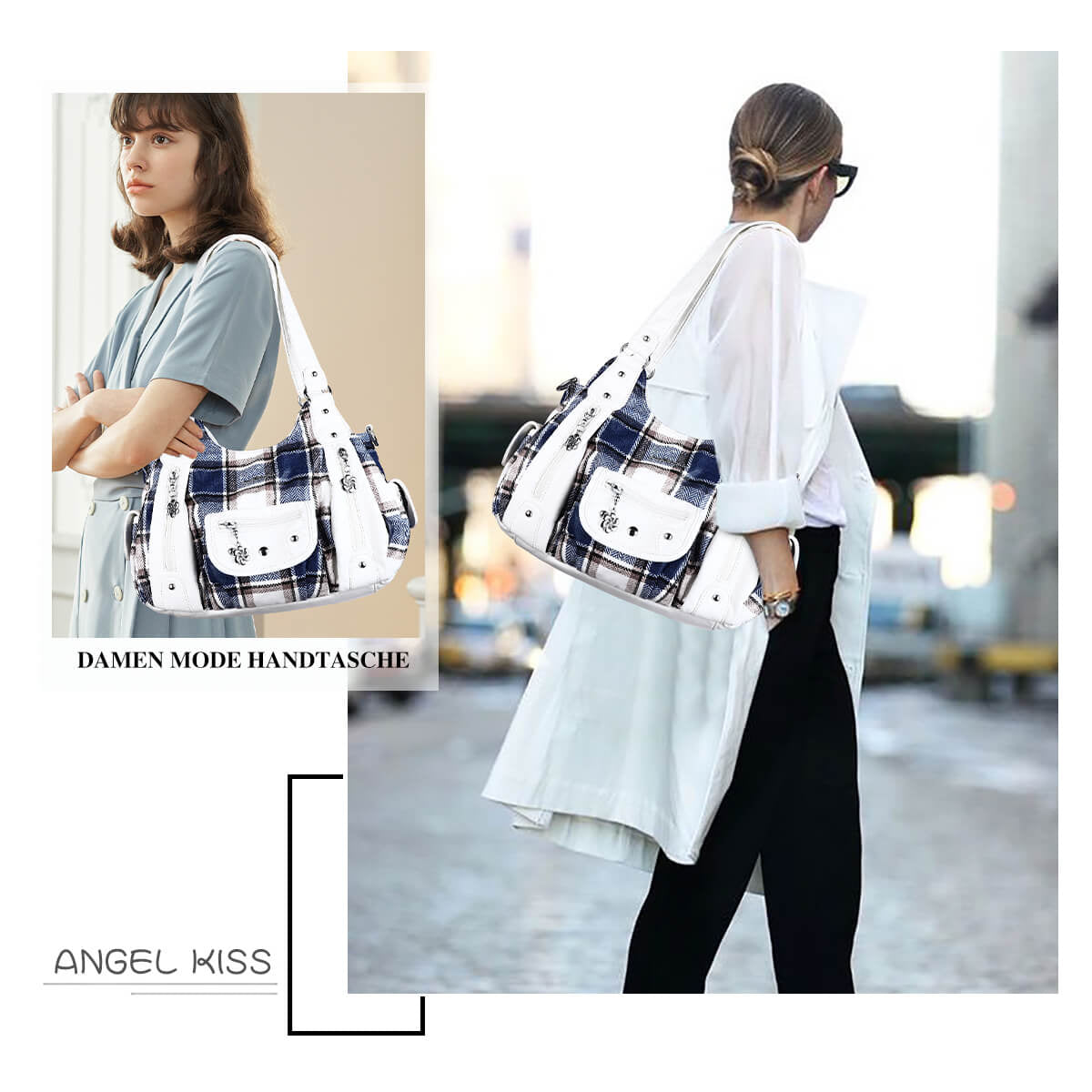 East-West Multi-Pocket PU Hobo Shoulder Bag