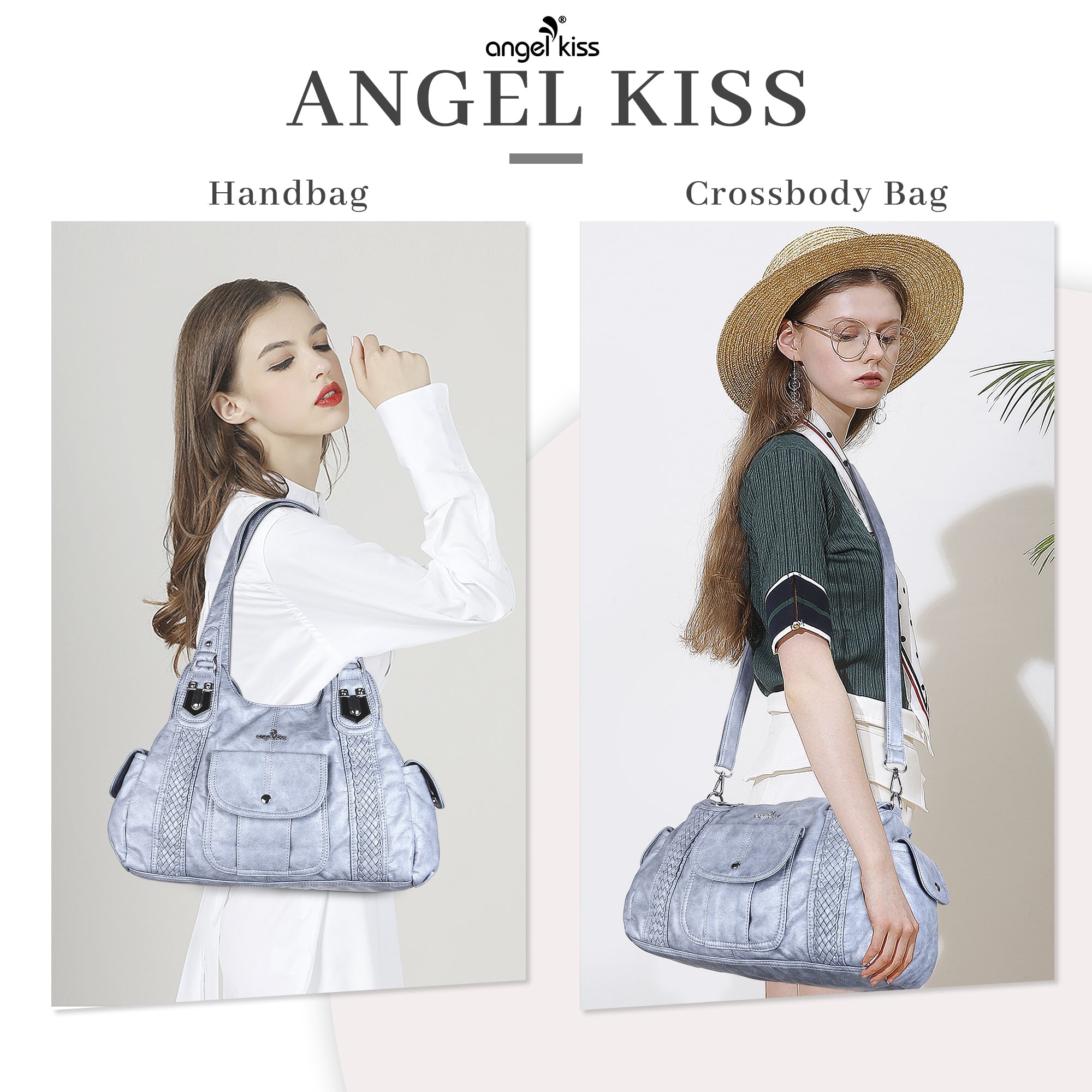 Women's waterproof solid color vintage Hobo shoulder bag and tote-Angelkiss Bag