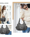Soft PU Multi-Pocket Shoulder Purse with Crossbody Strap