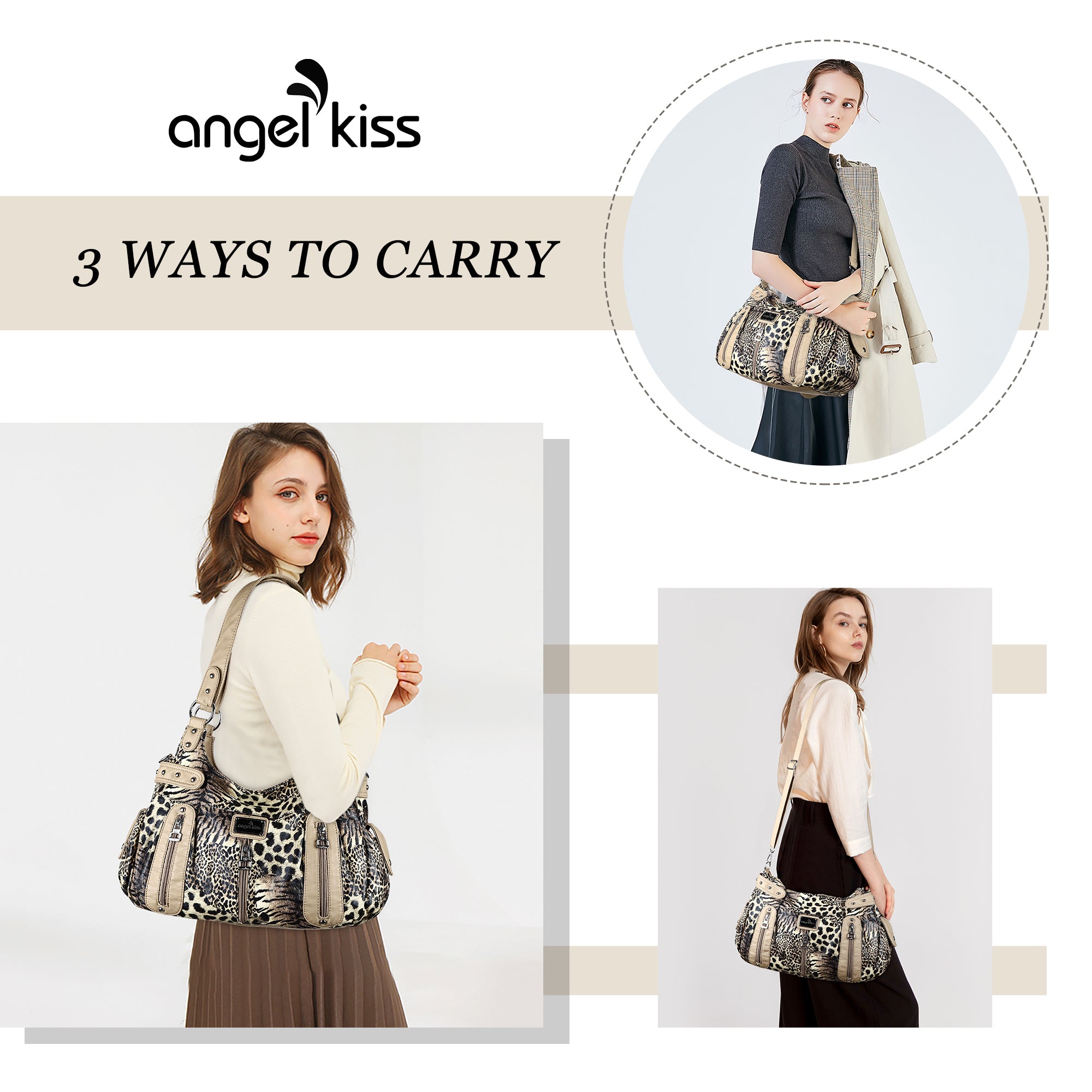 Leopard Print Large Satchel Bag with Crossbody Strap